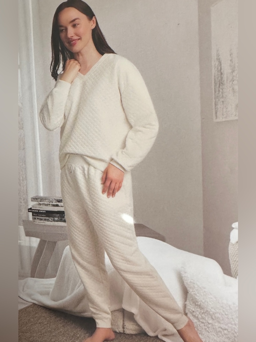 NWT Lands' End Quilted Lounge Set in Cream